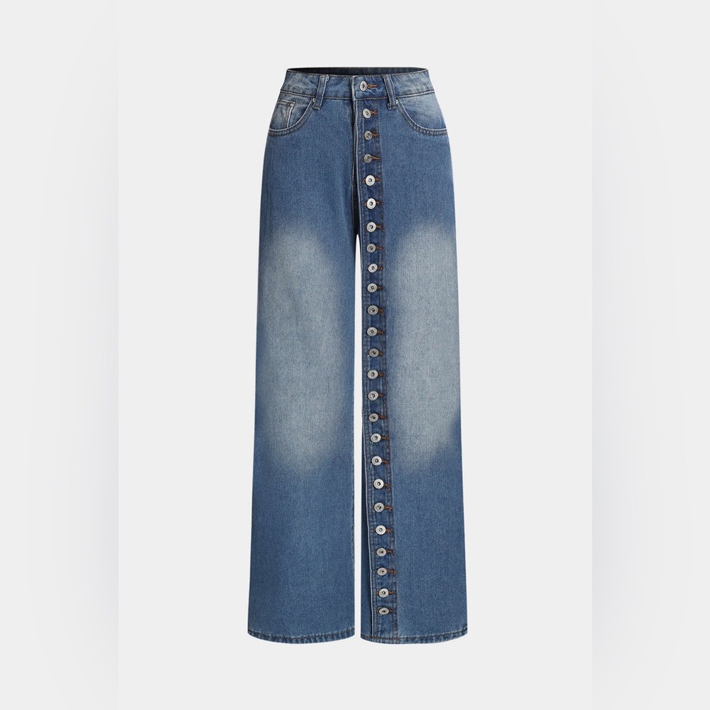 Micas Denim Button High Waist Straight Leg Jeans - Picture 3 of 16